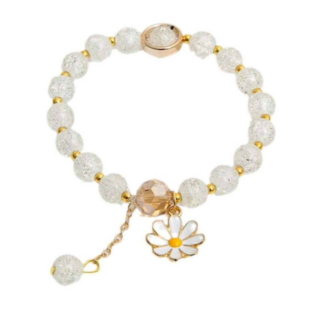 Elegant Gold and Clear Crystal Beaded Bracelet with Daisy Charm